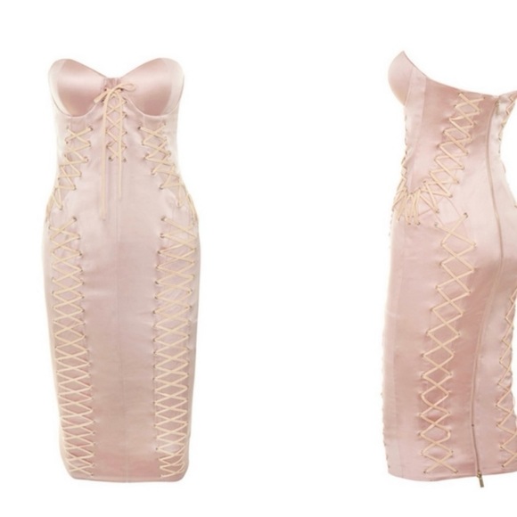 House Of CB ‘Artimedes' Nude Satin Strapless Bustier Dress - Picture 3 of 3